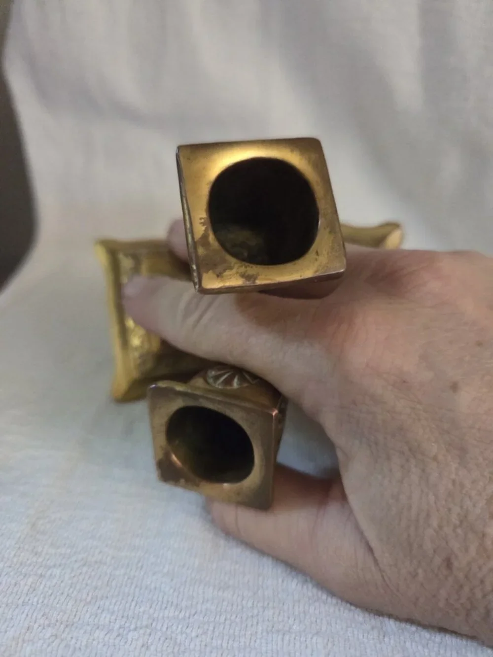 Pair Brass Square Candlestick Holders  Taper Candle Traditional Style 4